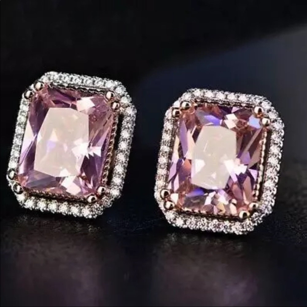 New 925 Silver Rectangular Sapphire Women Earrings